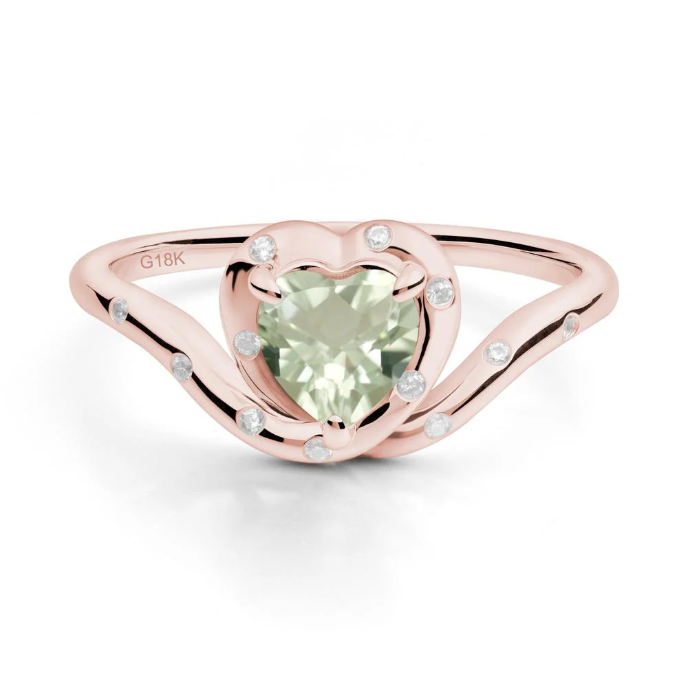 Curved Shank Heart-Shaped Green Amethyst Ring - Image 8