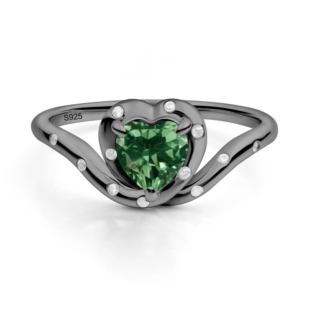 Curved Shank Heart-Shaped Green Sapphire Ring