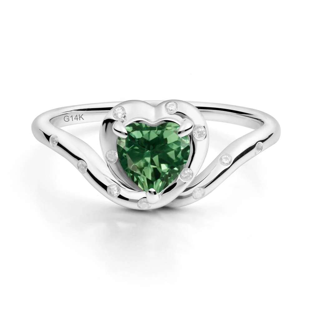 Curved Shank Heart-Shaped Green Sapphire Ring - Image 8