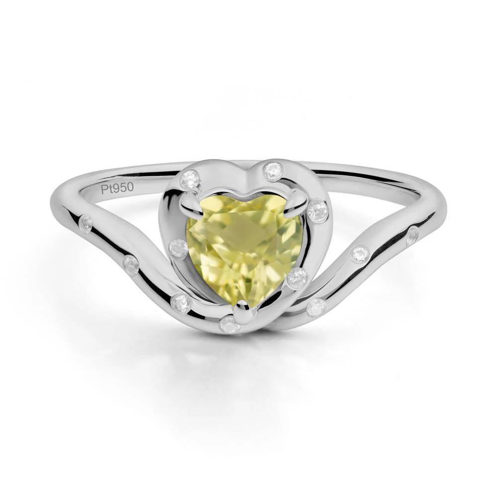 Curved Shank Heart-Shaped Lemon Quartz Ring