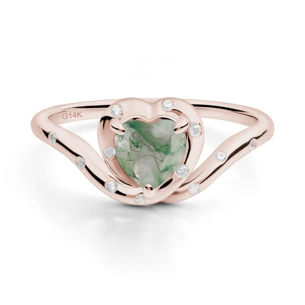 Curved Shank Heart-Shaped Moss Agate Ring - Image 2