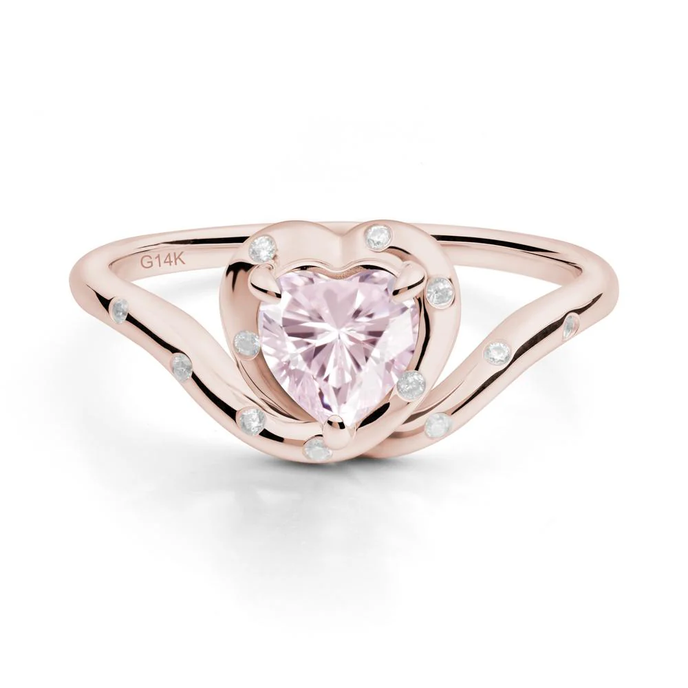 Curved Shank Heart-Shaped Pink Cubic Zirconia Ring - Image 9
