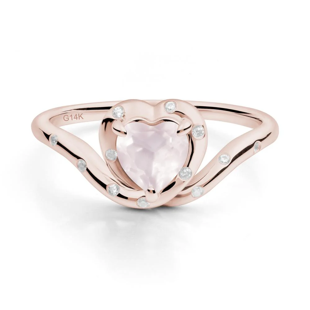Curved Shank Heart-Shaped Rose Quartz Ring