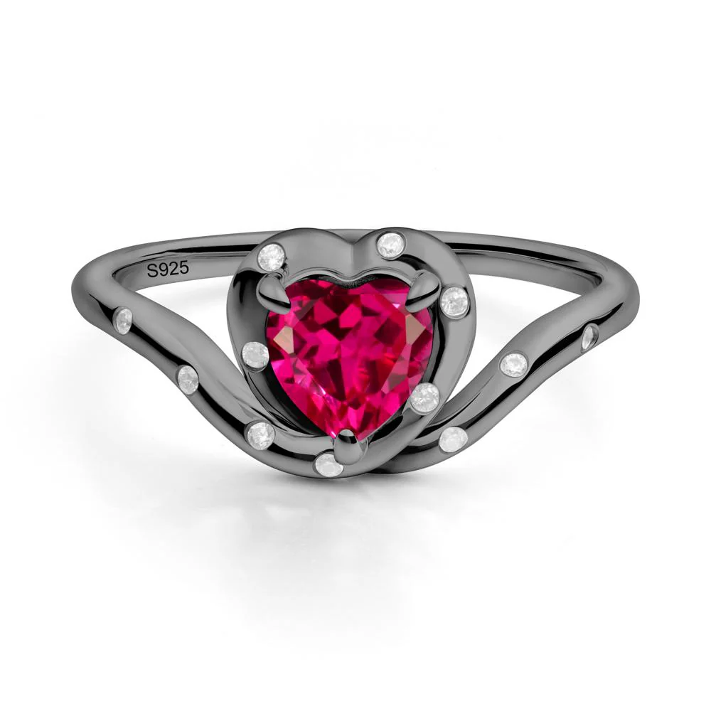 Curved Shank Heart-Shaped Ruby Ring
