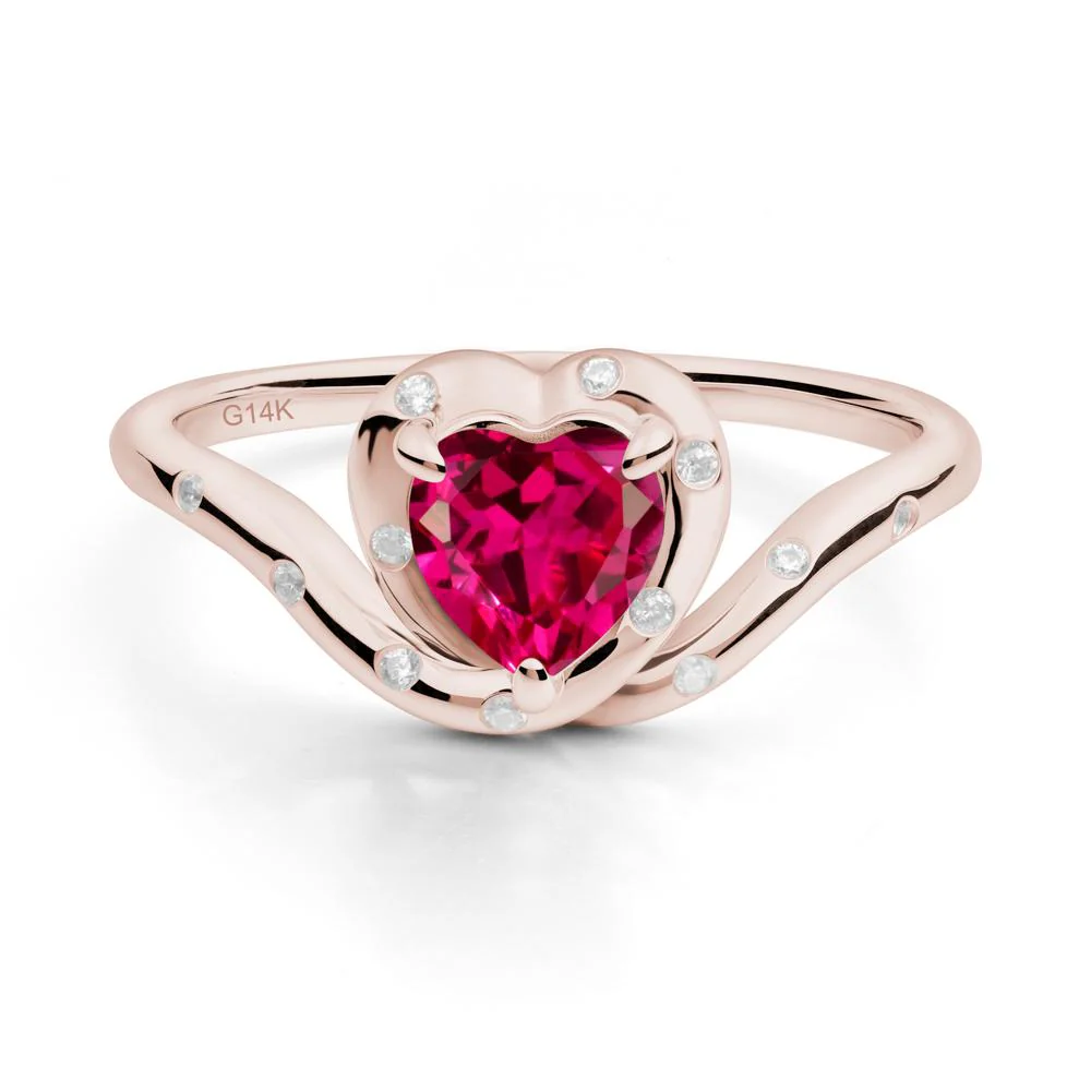 Curved Shank Heart-Shaped Ruby Ring - Image 5