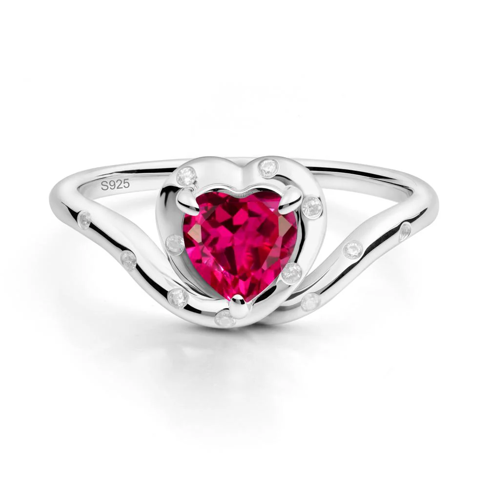 Curved Shank Heart-Shaped Ruby Ring - Image 6