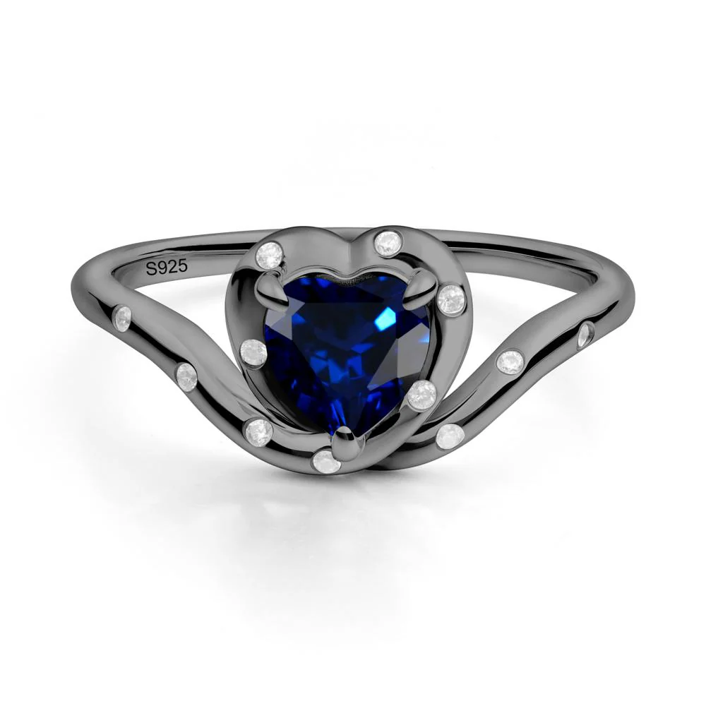 Curved Shank Heart-Shaped Sapphire Ring - Image 9