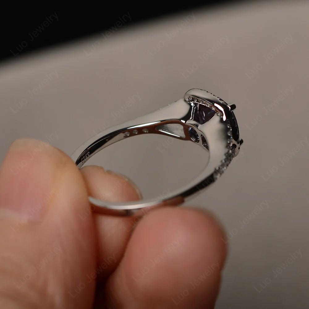 Cushion Alexandrite Halo Split Shank Ring - Image 3