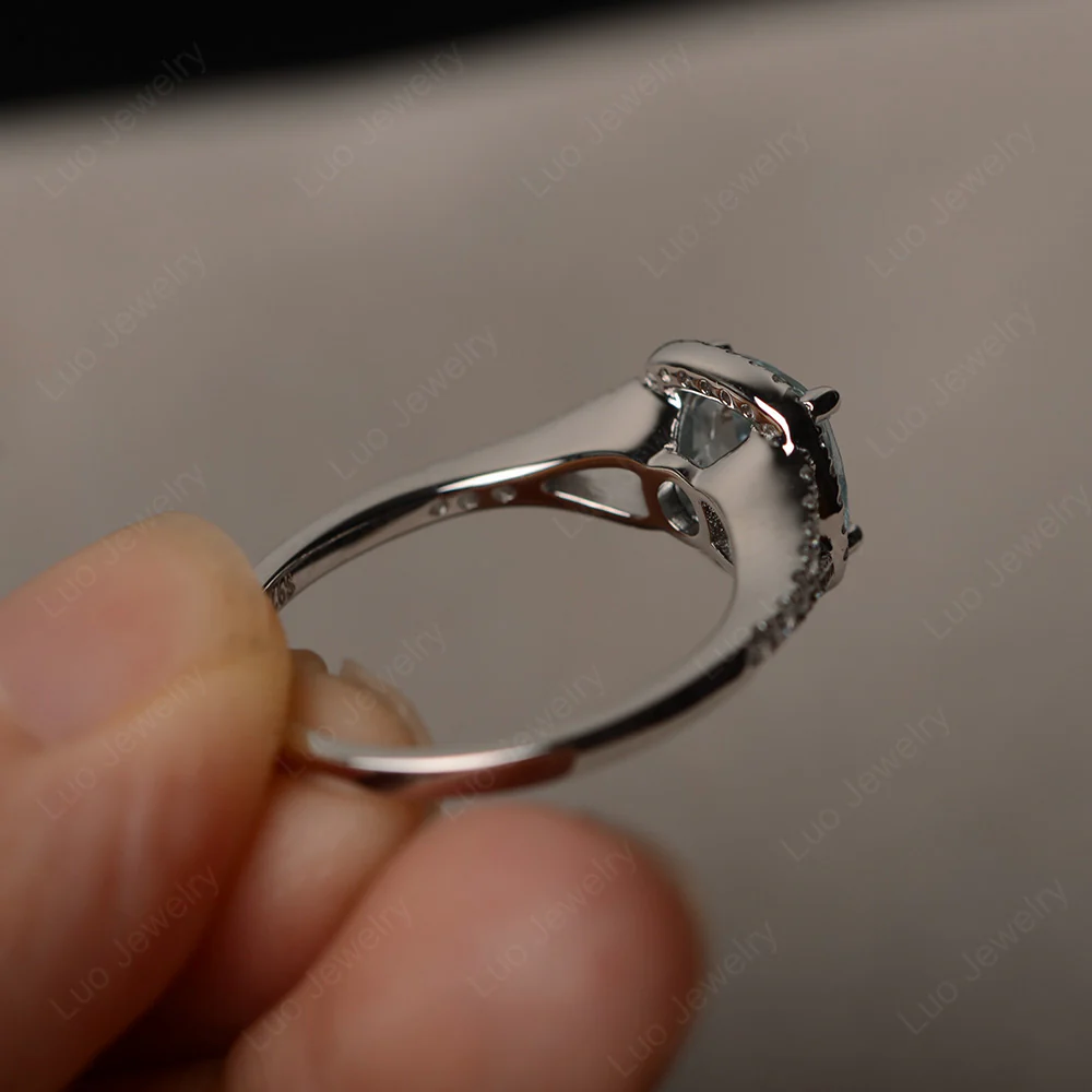 Cushion Aquamarine Halo Split Shank Ring - Image 3