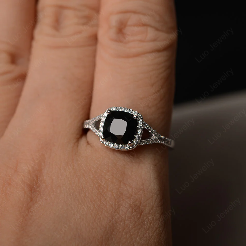 Cushion Black Spinel Halo Split Shank Ring - Image 4