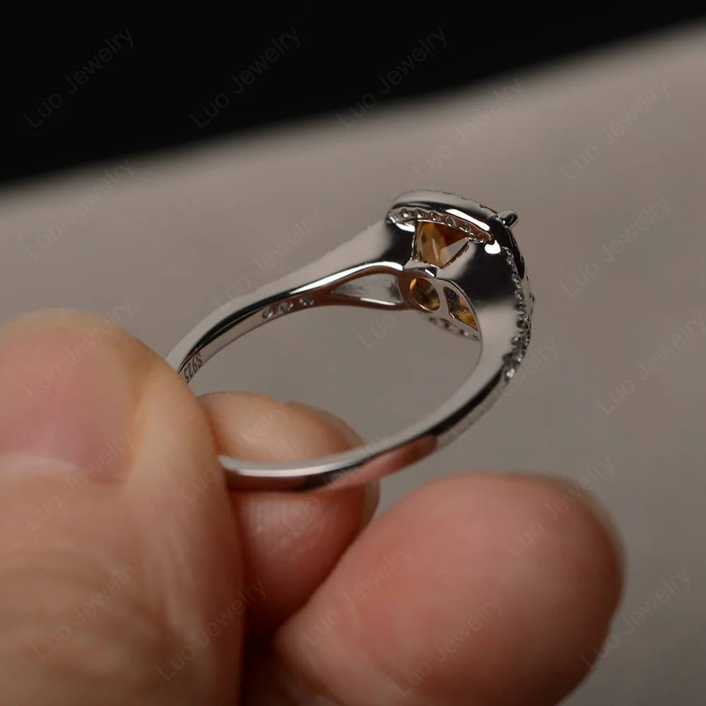Cushion Citrine Halo Split Shank Ring - Image 3