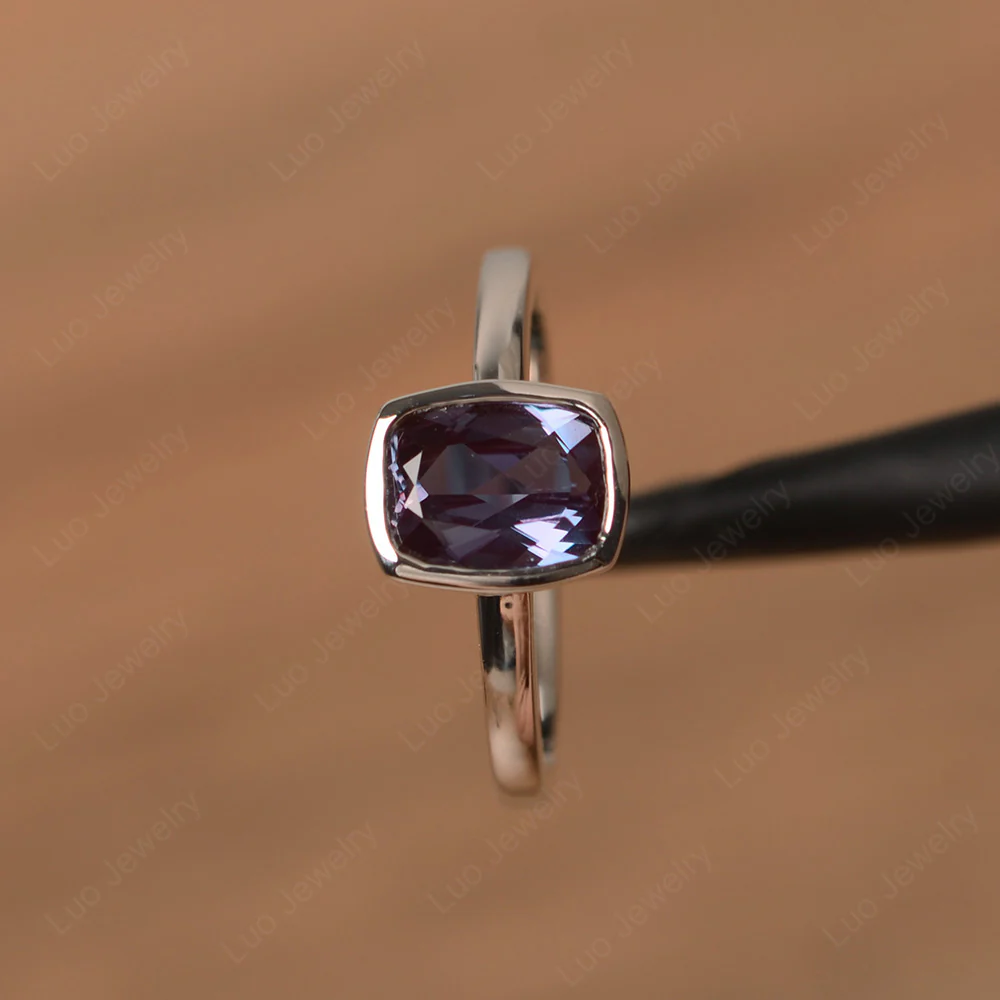 Cushion Cut Alexandrite Bezel Setting Ring - Image 2