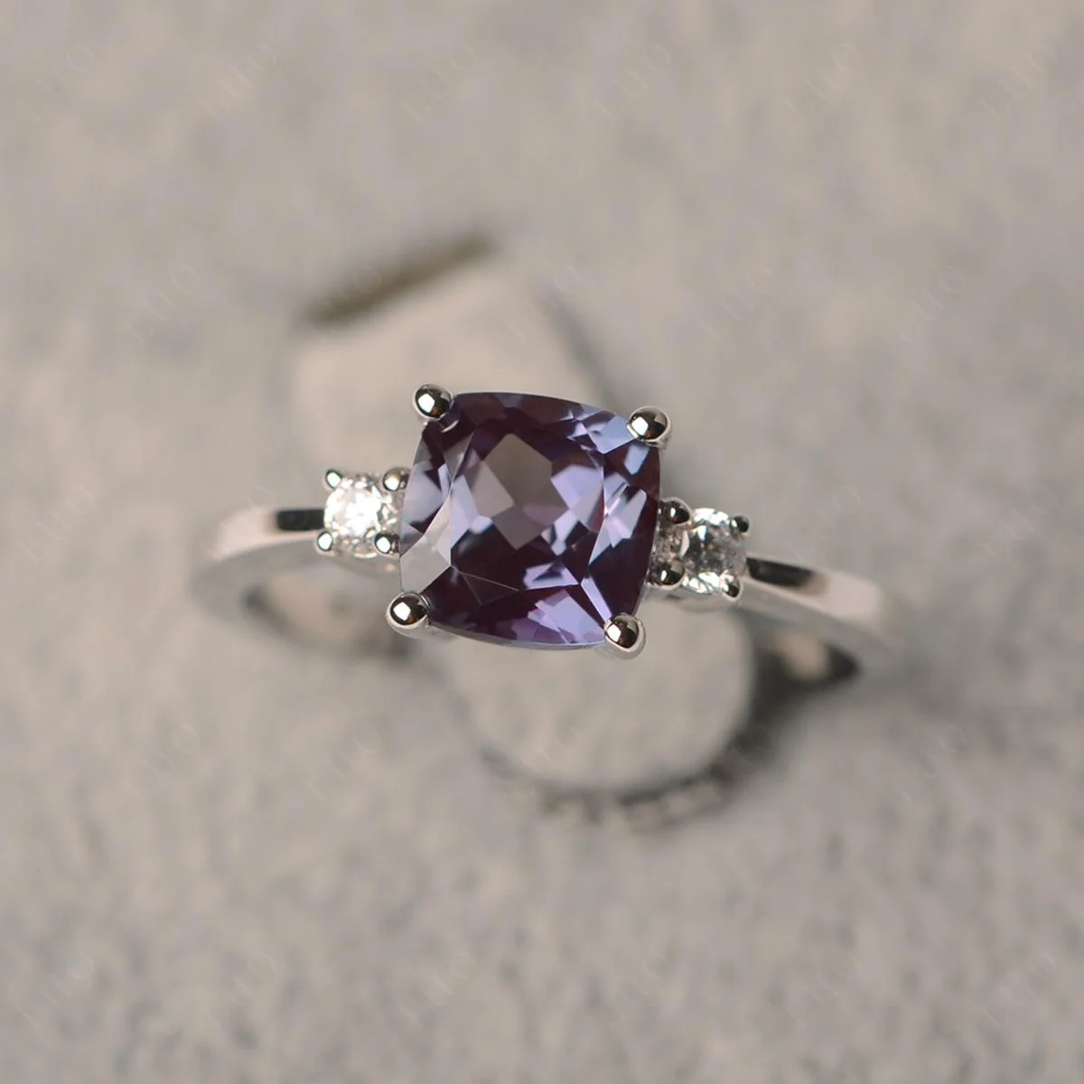 Cushion Cut Alexandrite Trilogy Ring - Image 10