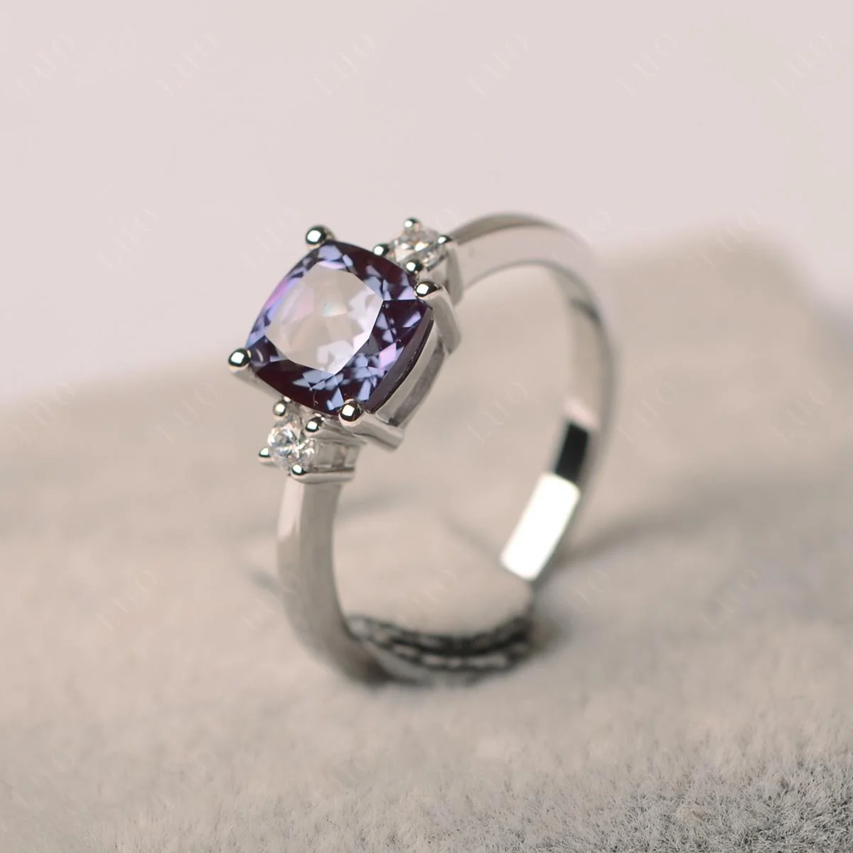 Cushion Cut Alexandrite Trilogy Ring - Image 11