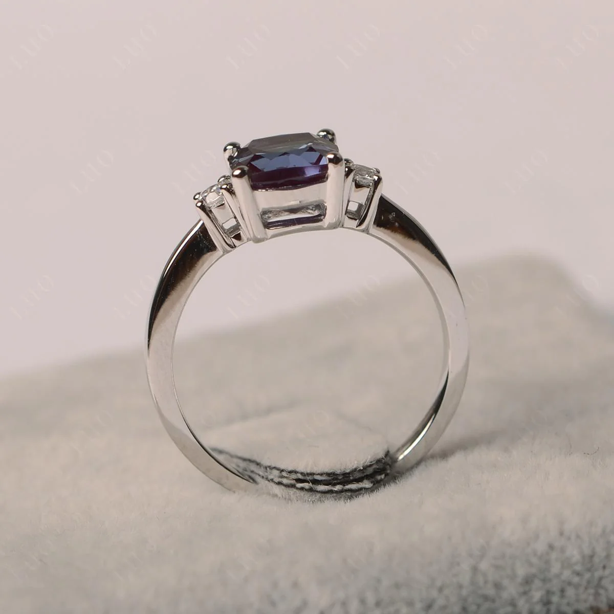 Cushion Cut Alexandrite Trilogy Ring - Image 12