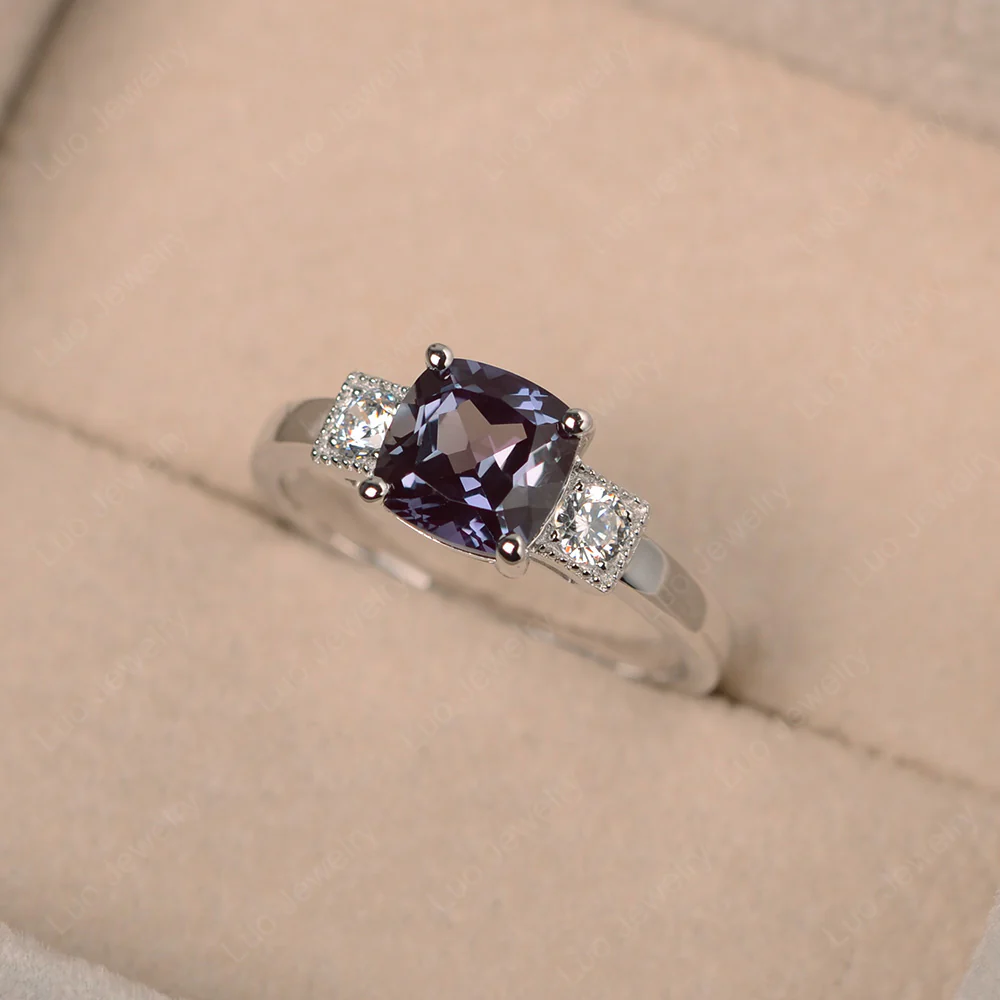 Cushion Alexandrite Trilogy Ring