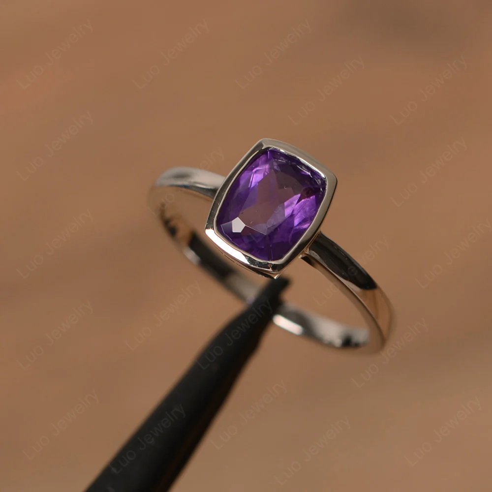 Cushion Cut Amethyst Bezel Setting Ring - Image 2