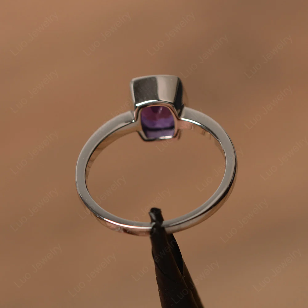 Cushion Cut Amethyst Bezel Setting Ring - Image 3