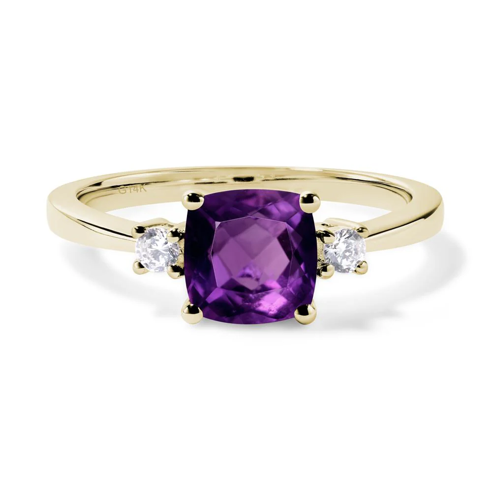 Cushion Cut Amethyst Trilogy Ring
