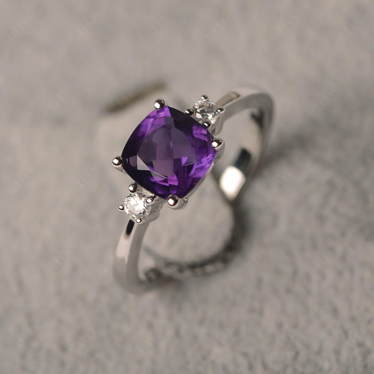 Cushion Cut Amethyst Trilogy Ring - Image 10