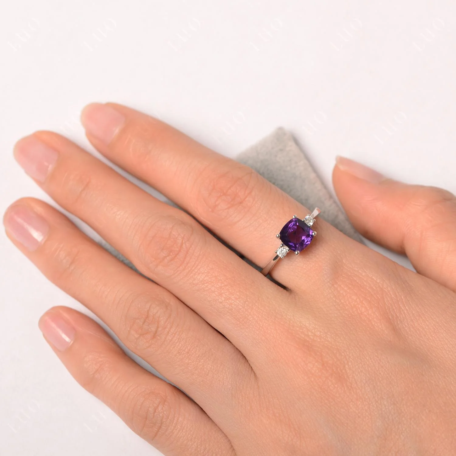 Cushion Cut Amethyst Trilogy Ring - Image 12