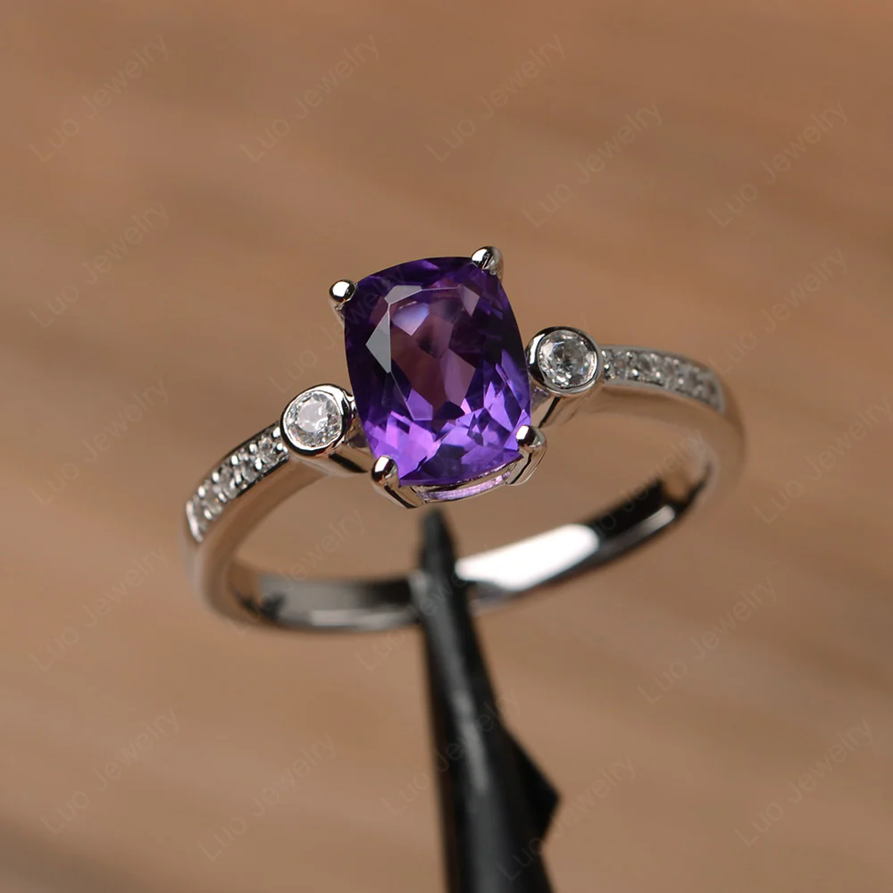 Cushion Cut Amethyst Pave Ring