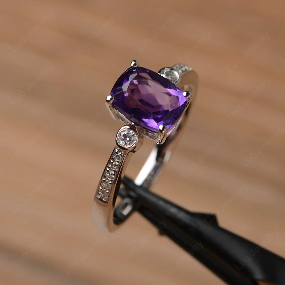 Cushion Cut Amethyst Pave Ring - Image 2