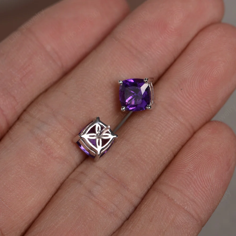 Cushion Cut Amethyst Stud Earrings - Image 3