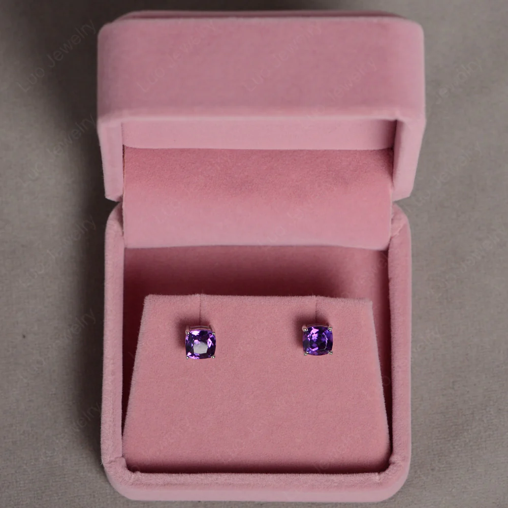 Cushion Cut Amethyst Stud Earrings - Image 4