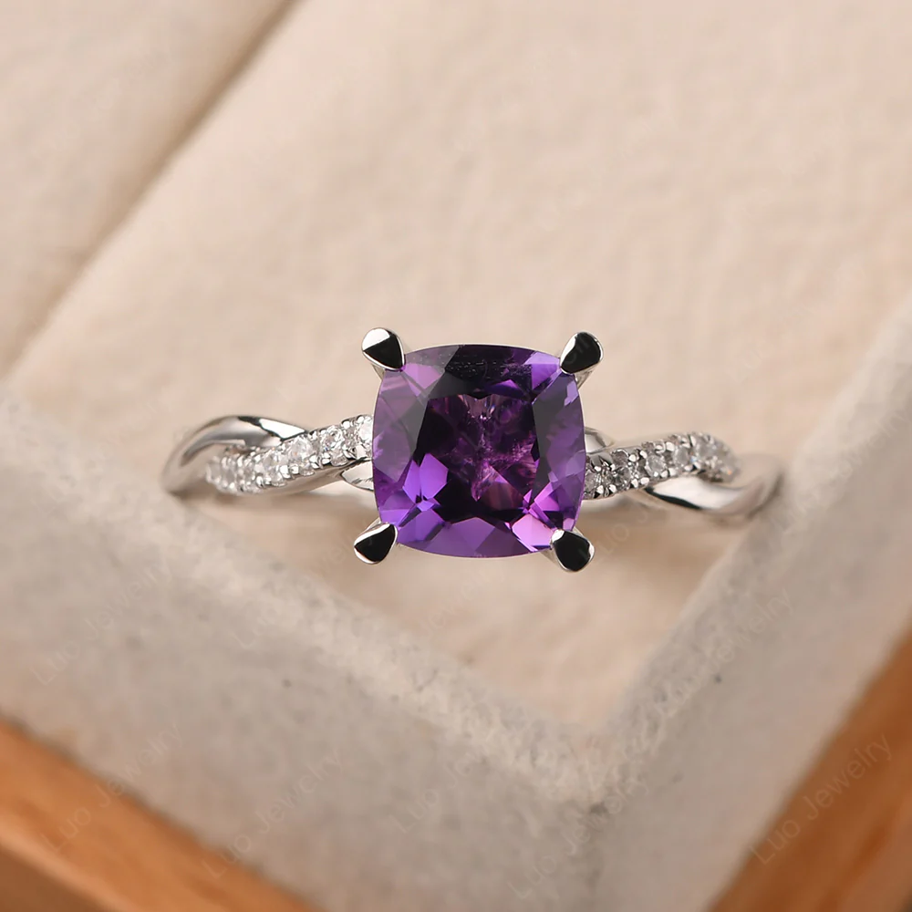 Amethyst Twist Cushion Cut Engagement Ring