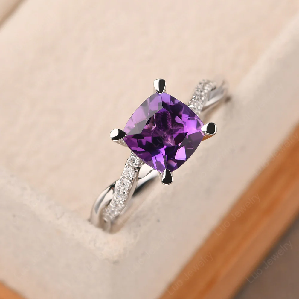 Amethyst Twist Cushion Cut Engagement Ring - Image 2