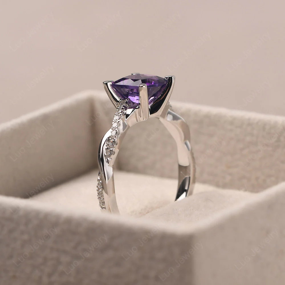 Amethyst Twist Cushion Cut Engagement Ring - Image 4