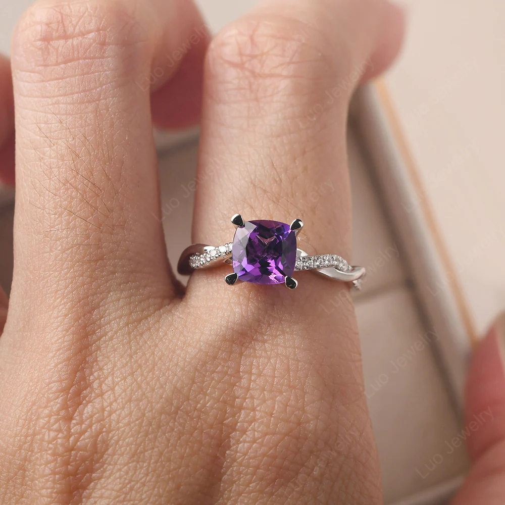 Amethyst Twist Cushion Cut Engagement Ring - Image 5