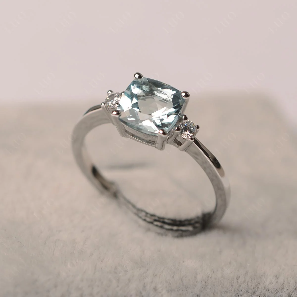 Cushion Cut Aquamarine Trilogy Ring - Image 11