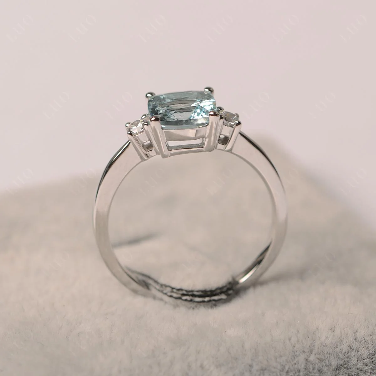Cushion Cut Aquamarine Trilogy Ring - Image 12