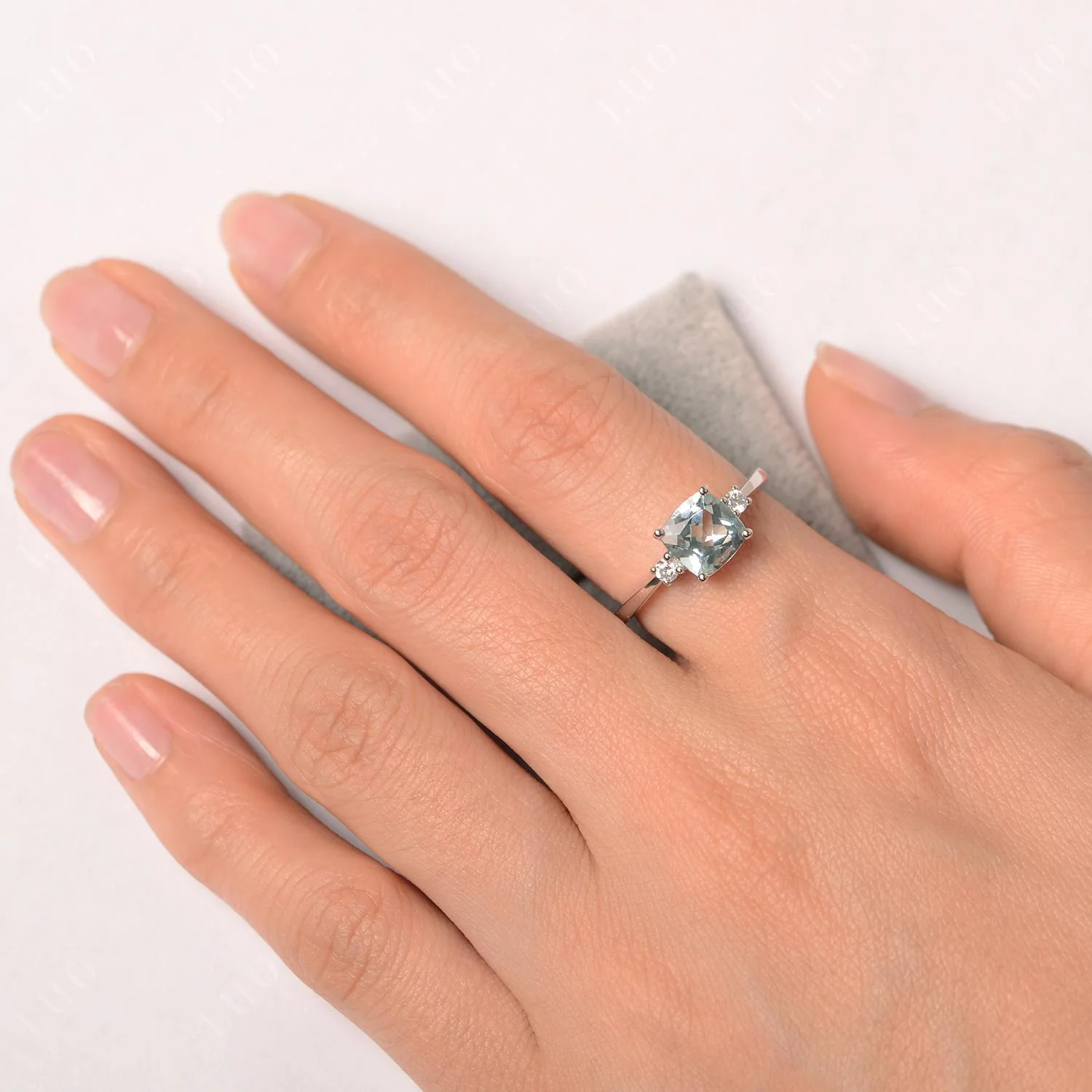 Cushion Cut Aquamarine Trilogy Ring - Image 13