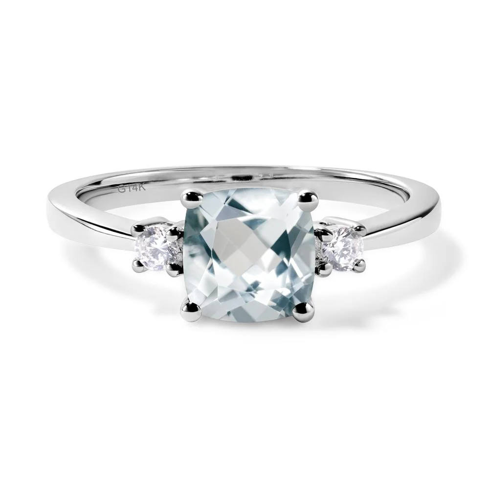 Cushion Cut Aquamarine Trilogy Ring - Image 4