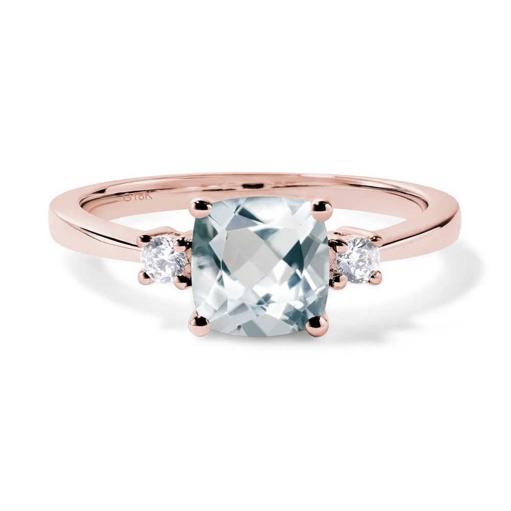 Cushion Cut Aquamarine Trilogy Ring - Image 9
