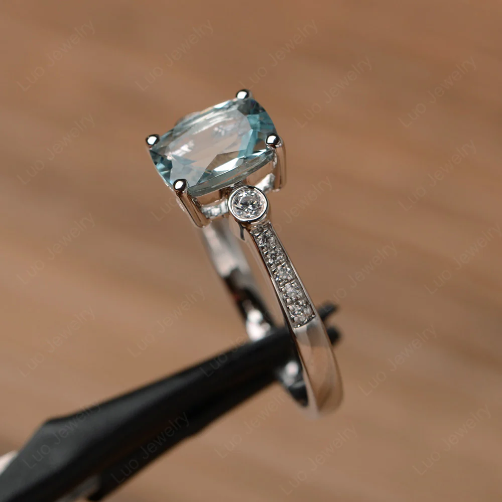 Cushion Cut Aquamarine Pave Ring - Image 2
