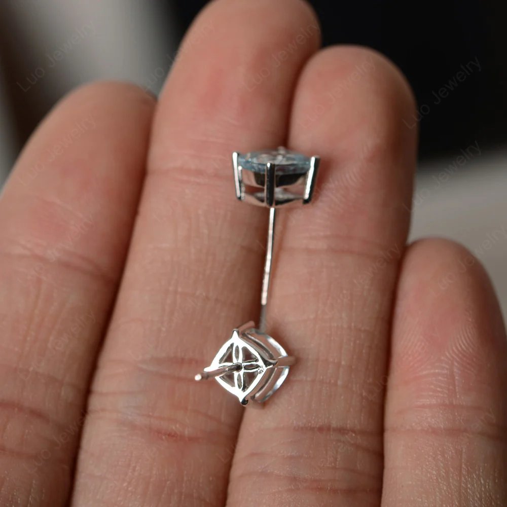 Cushion Cut Aquamarine Stud Earrings - Image 5