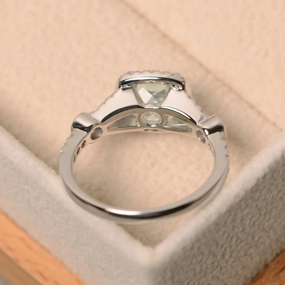 Cushion Aquamarine Art Deco Halo Ring - Image 3