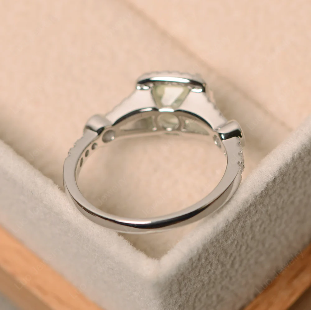 Cushion Green Amethyst Art Deco Halo Ring - Image 3