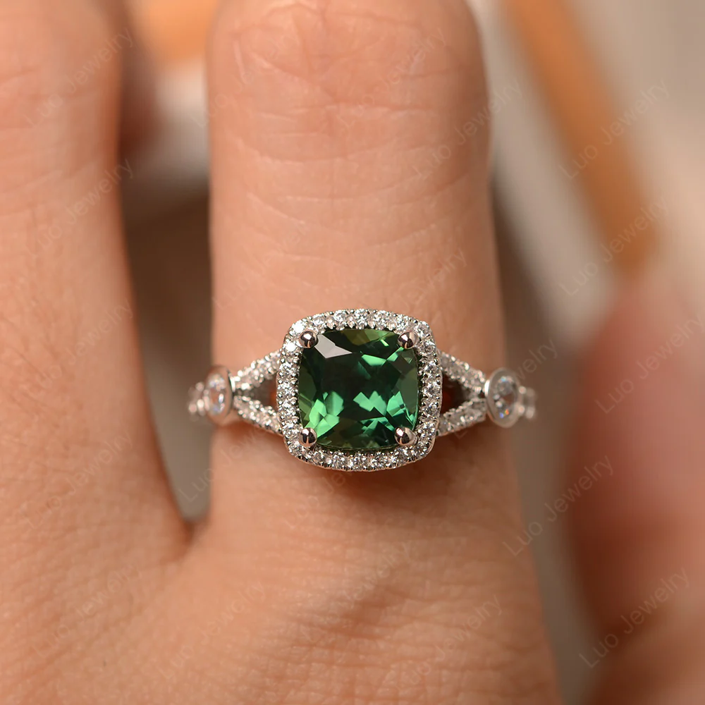 Cushion Green Sapphire Art Deco Halo Ring - Image 5