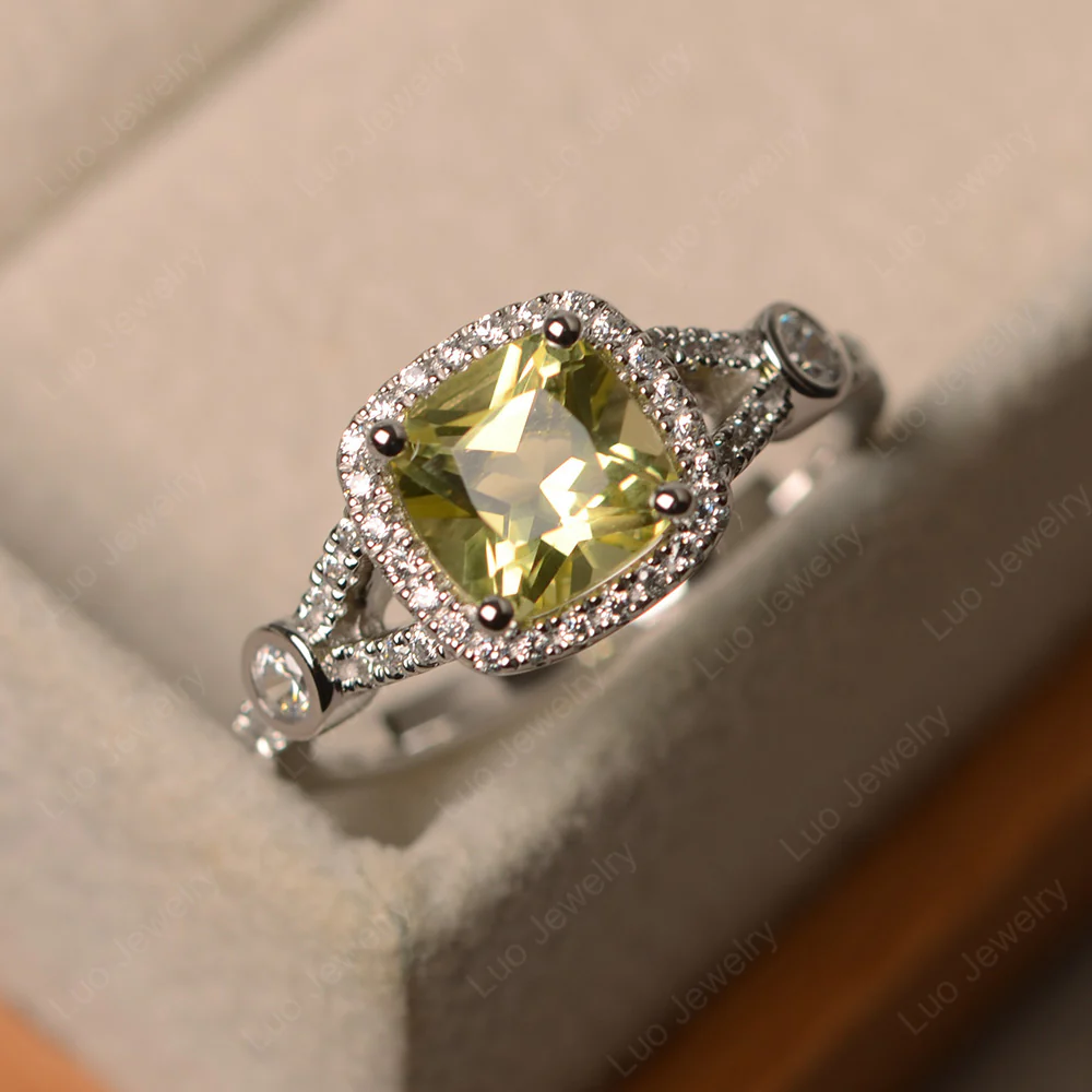 Cushion Lemon Quartz Art Deco Halo Ring - Image 2