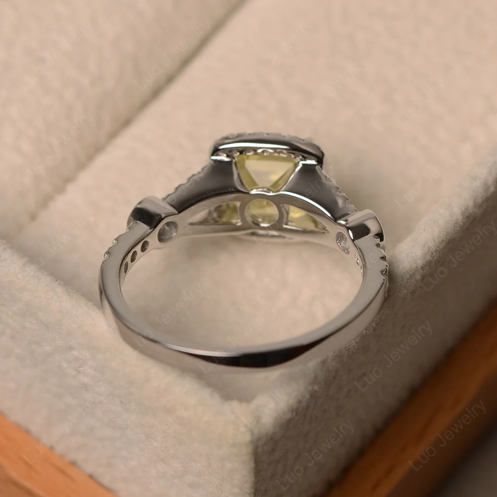 Cushion Lemon Quartz Art Deco Halo Ring - Image 3