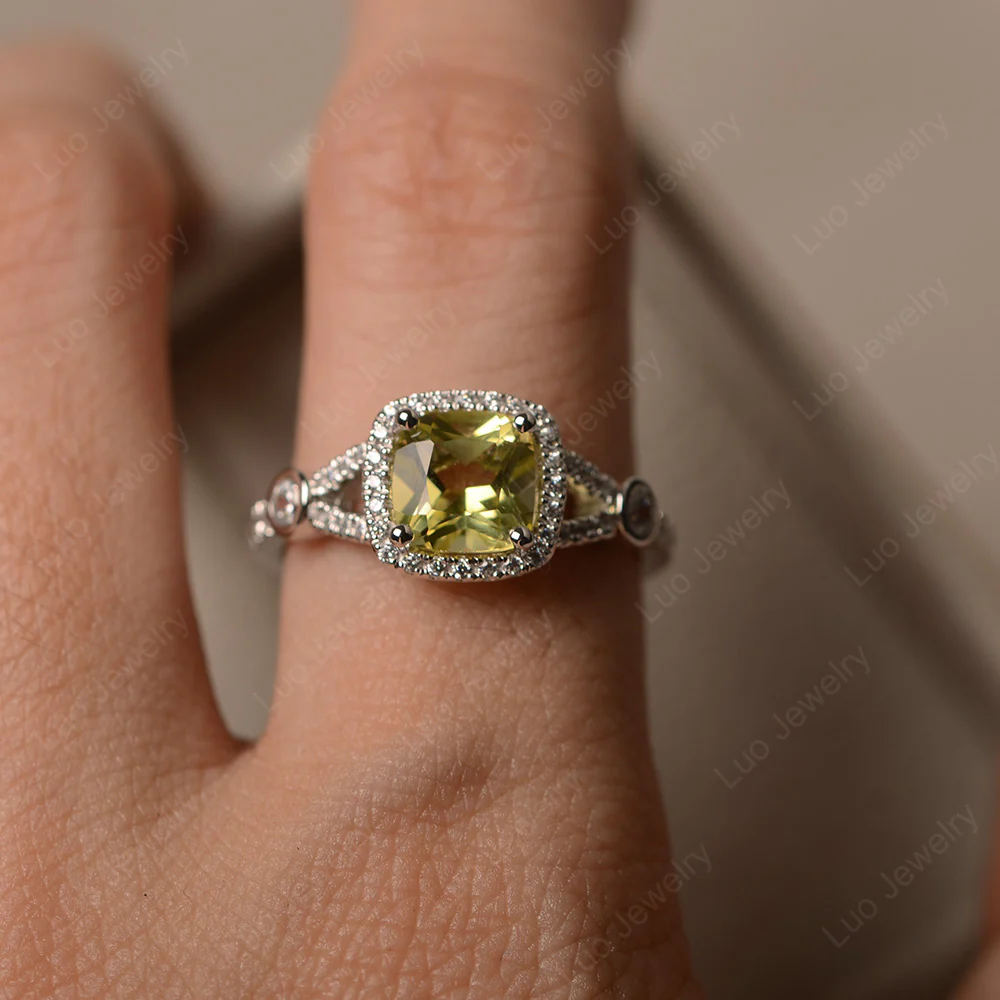 Cushion Lemon Quartz Art Deco Halo Ring - Image 4