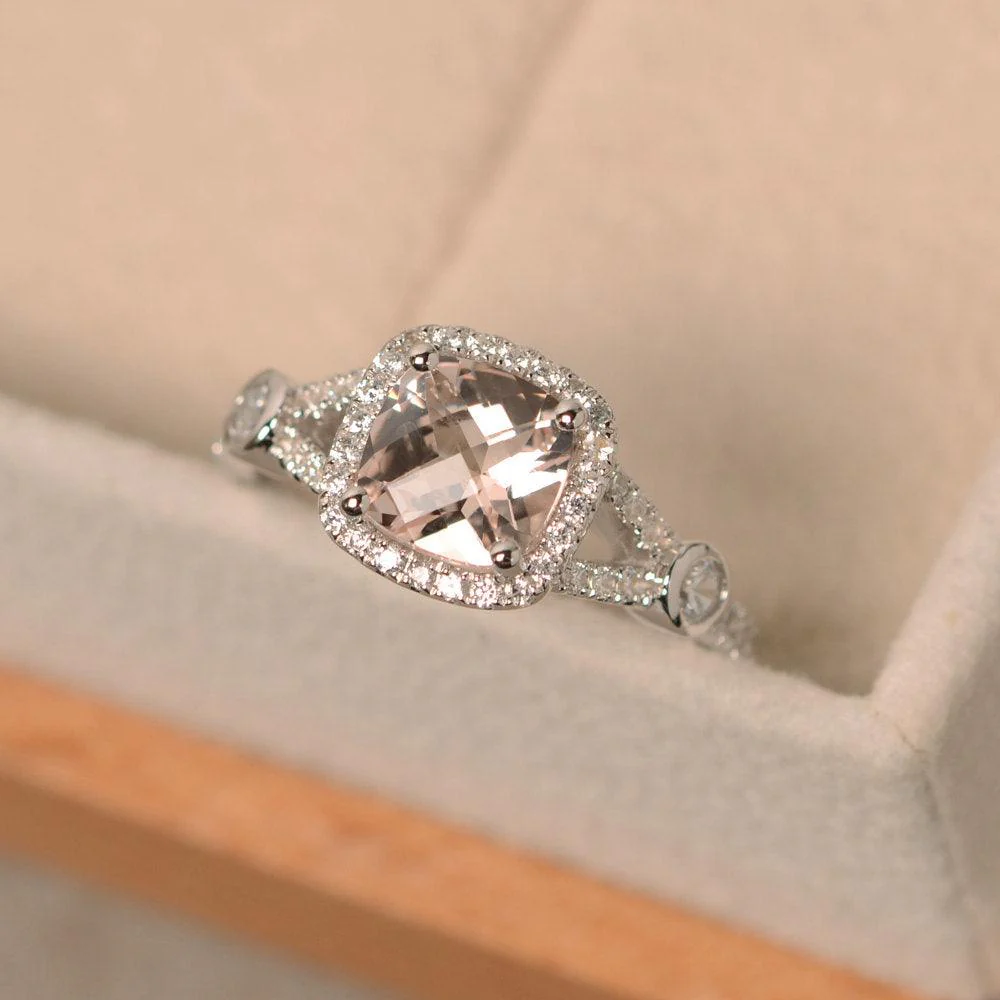 Cushion Morganite Art Deco Halo Ring