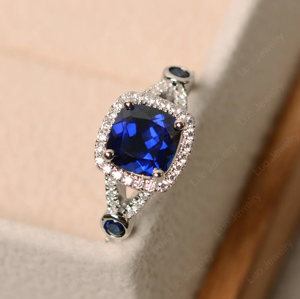 Cushion Sapphire Art Deco Halo Ring - Image 2