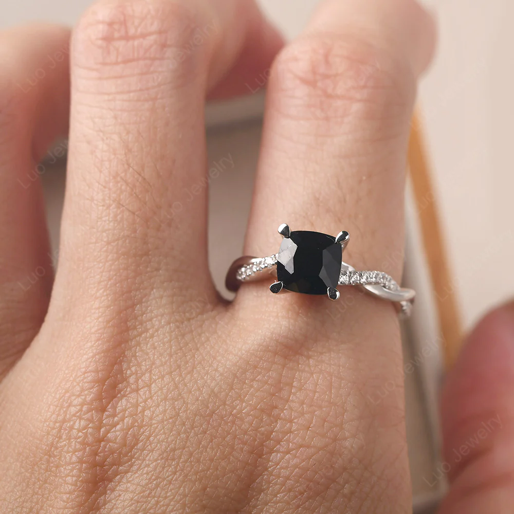 Cushion Black Spinel Twist Engagement Ring - Image 5