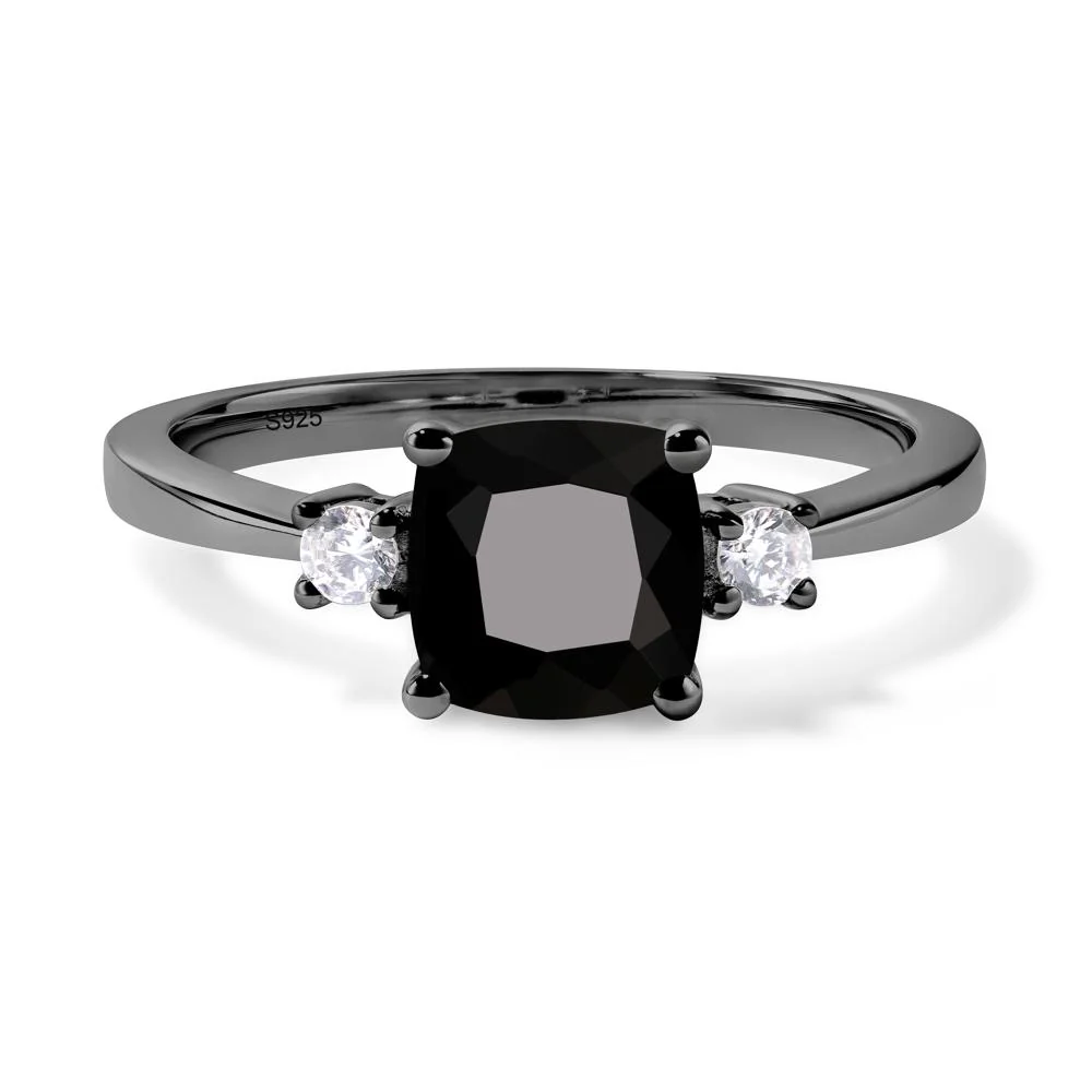 Cushion Cut Black Spinel Trilogy Ring - Image 3